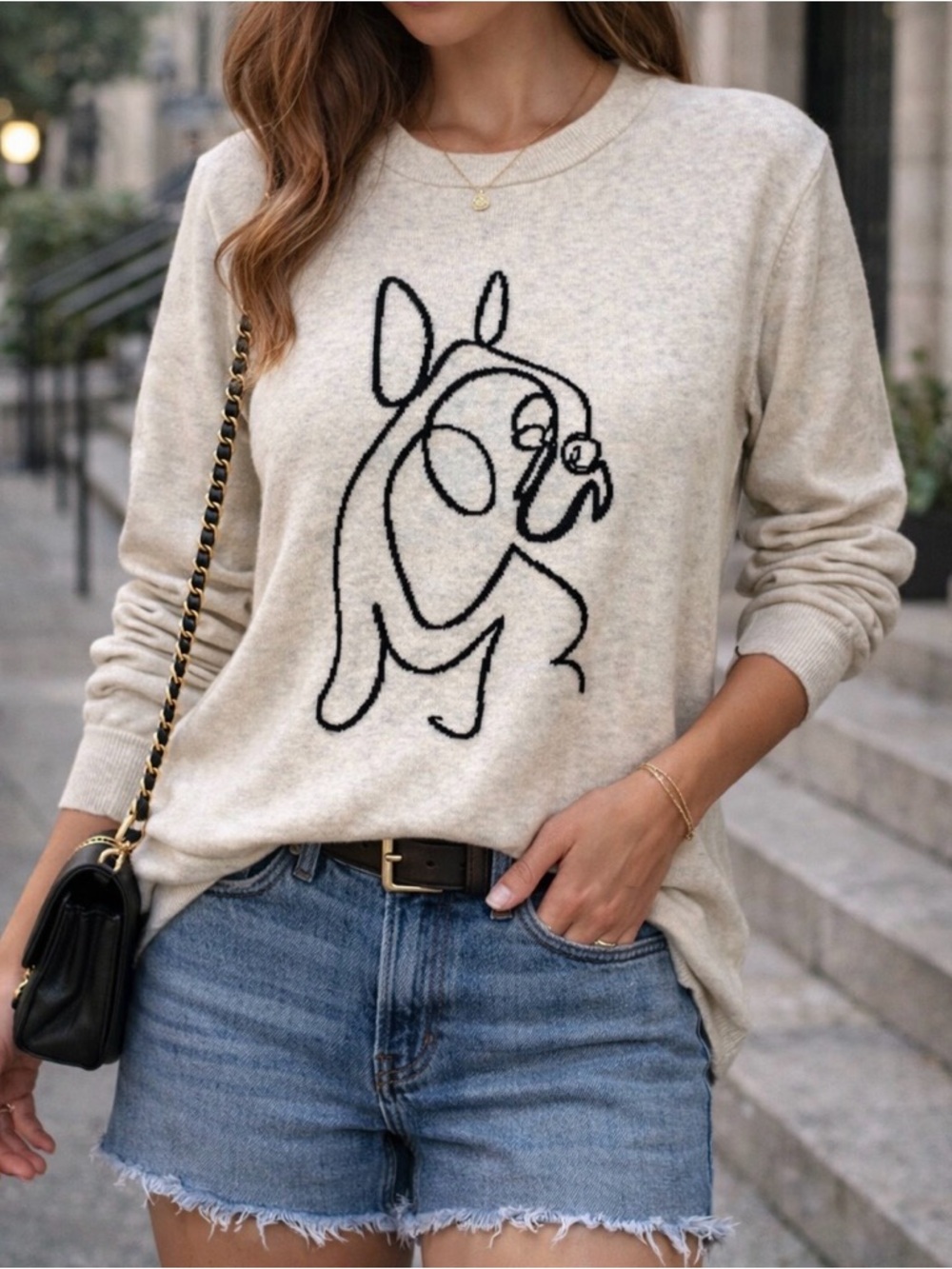 Alashan Cotton Cashmere Dog Sweater Cream Long Sleeve Knit Pullover Size L